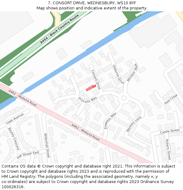 7, CONSORT DRIVE, WEDNESBURY, WS10 8YF: Location map and indicative extent of plot