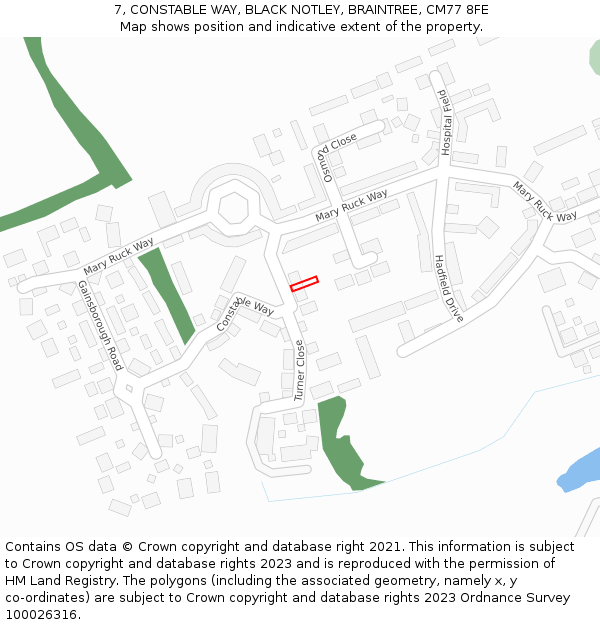 7, CONSTABLE WAY, BLACK NOTLEY, BRAINTREE, CM77 8FE: Location map and indicative extent of plot