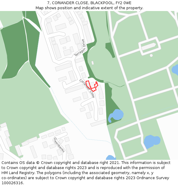 7, CORIANDER CLOSE, BLACKPOOL, FY2 0WE: Location map and indicative extent of plot