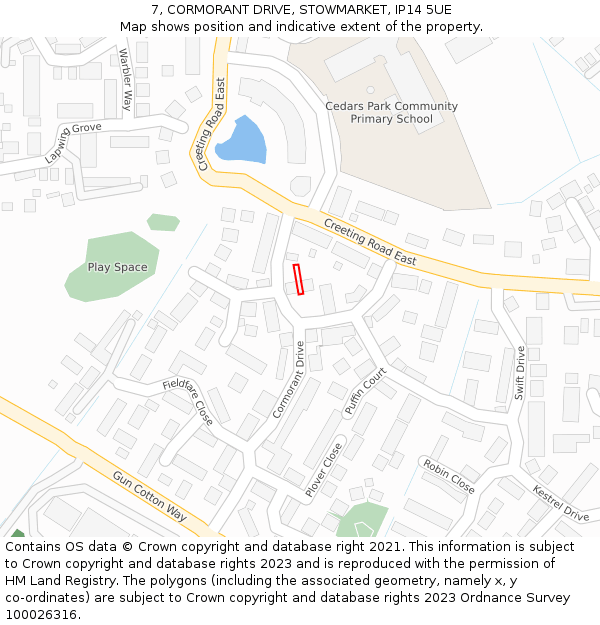 7, CORMORANT DRIVE, STOWMARKET, IP14 5UE: Location map and indicative extent of plot