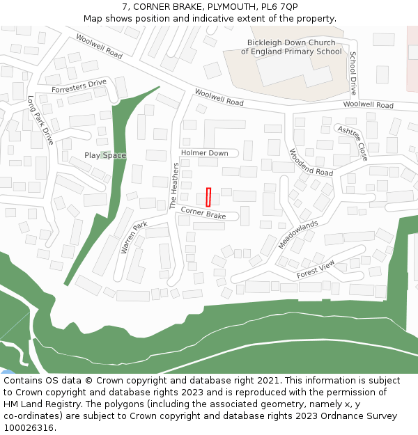 7, CORNER BRAKE, PLYMOUTH, PL6 7QP: Location map and indicative extent of plot