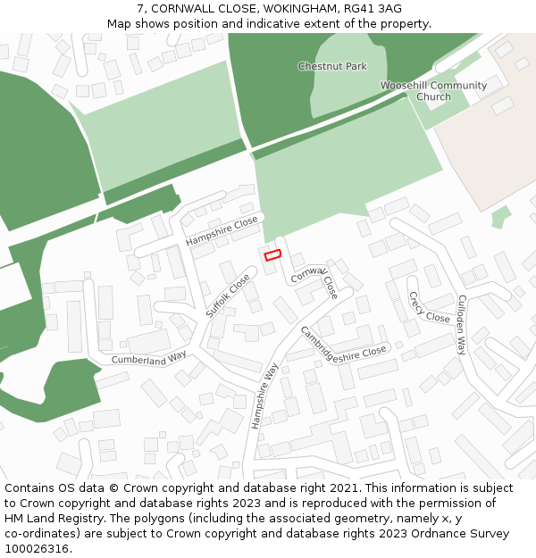 7, CORNWALL CLOSE, WOKINGHAM, RG41 3AG: Location map and indicative extent of plot