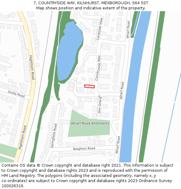 7, COUNTRYSIDE WAY, KILNHURST, MEXBOROUGH, S64 5ST: Location map and indicative extent of plot