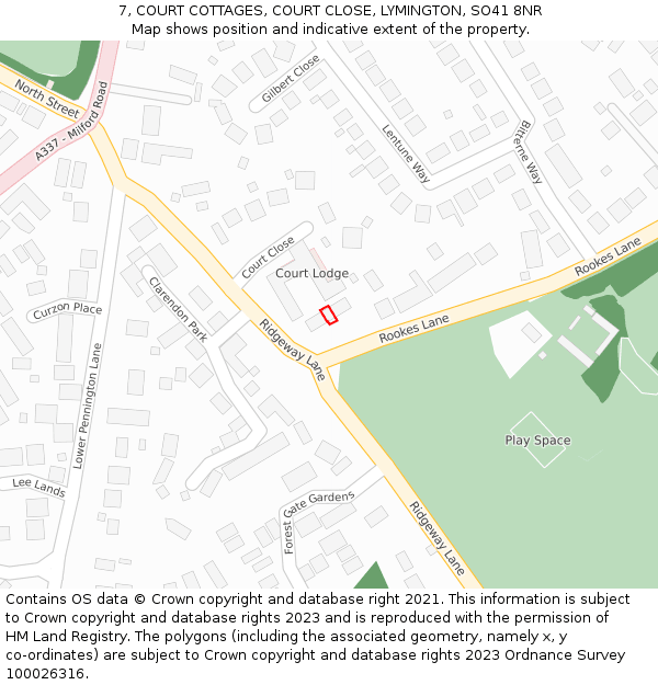 7, COURT COTTAGES, COURT CLOSE, LYMINGTON, SO41 8NR: Location map and indicative extent of plot