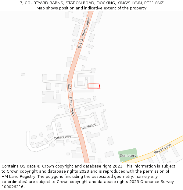 7, COURTYARD BARNS, STATION ROAD, DOCKING, KING'S LYNN, PE31 8NZ: Location map and indicative extent of plot