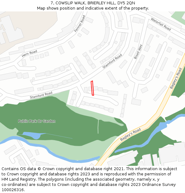 7, COWSLIP WALK, BRIERLEY HILL, DY5 2QN: Location map and indicative extent of plot