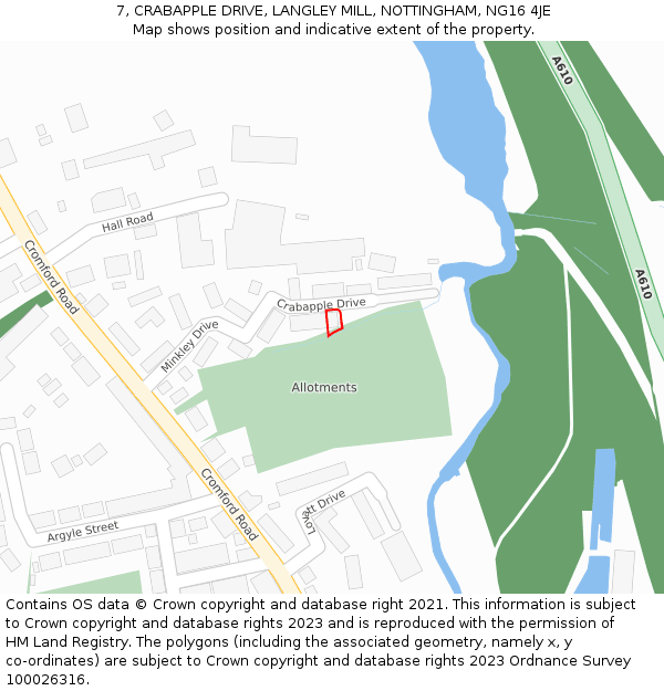 7, CRABAPPLE DRIVE, LANGLEY MILL, NOTTINGHAM, NG16 4JE: Location map and indicative extent of plot