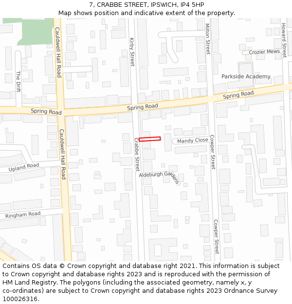 7, CRABBE STREET, IPSWICH, IP4 5HP: Location map and indicative extent of plot