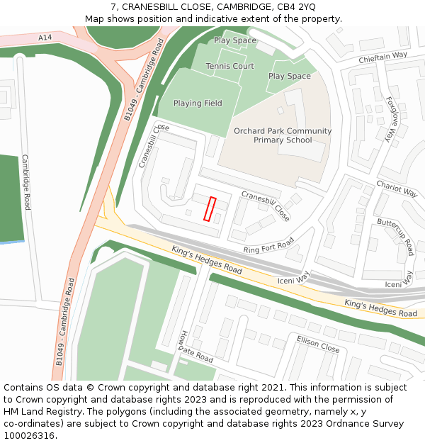 7, CRANESBILL CLOSE, CAMBRIDGE, CB4 2YQ: Location map and indicative extent of plot