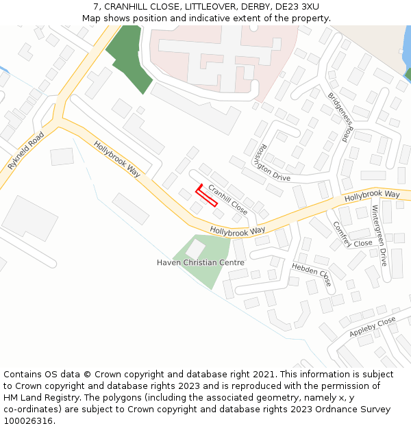 7, CRANHILL CLOSE, LITTLEOVER, DERBY, DE23 3XU: Location map and indicative extent of plot