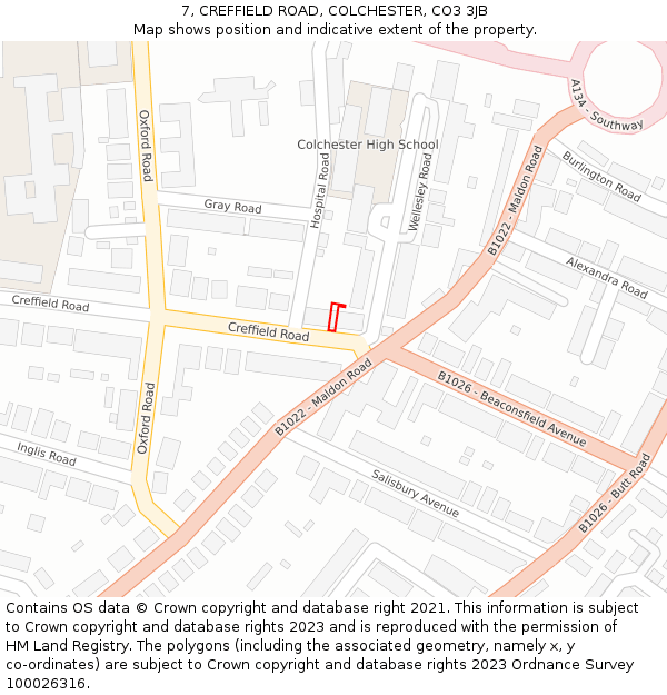 7, CREFFIELD ROAD, COLCHESTER, CO3 3JB: Location map and indicative extent of plot