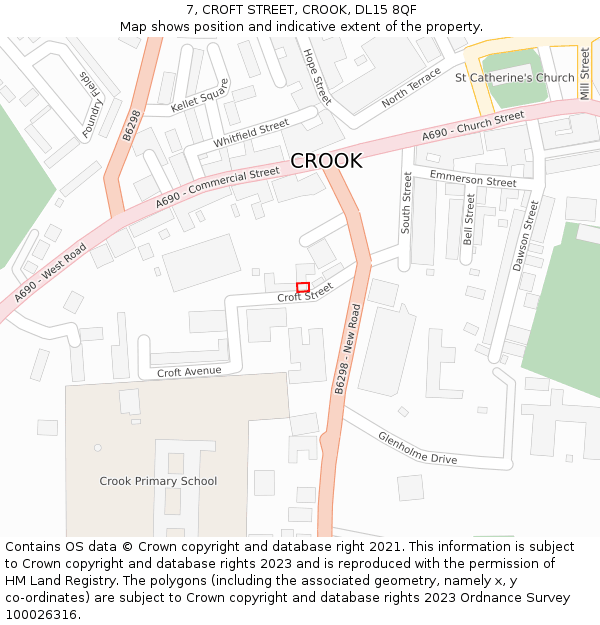 7, CROFT STREET, CROOK, DL15 8QF: Location map and indicative extent of plot