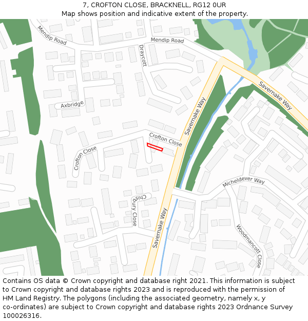 7, CROFTON CLOSE, BRACKNELL, RG12 0UR: Location map and indicative extent of plot