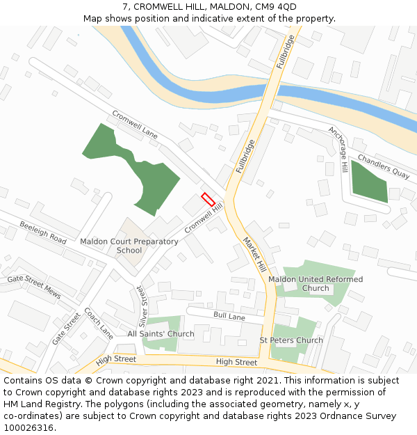 7, CROMWELL HILL, MALDON, CM9 4QD: Location map and indicative extent of plot