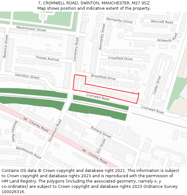 7, CROMWELL ROAD, SWINTON, MANCHESTER, M27 9SZ: Location map and indicative extent of plot