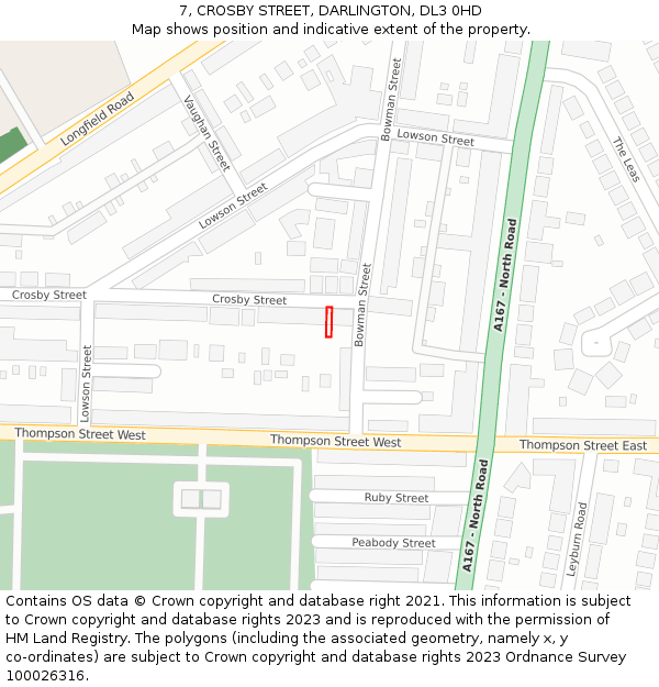 7, CROSBY STREET, DARLINGTON, DL3 0HD: Location map and indicative extent of plot