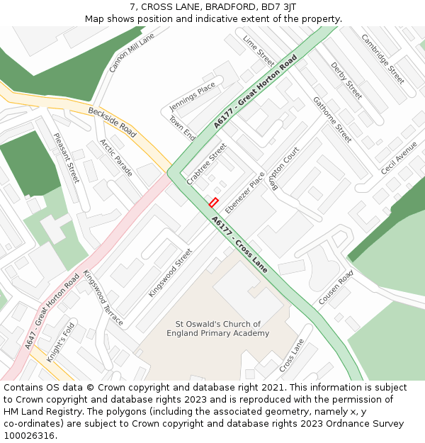7, CROSS LANE, BRADFORD, BD7 3JT: Location map and indicative extent of plot