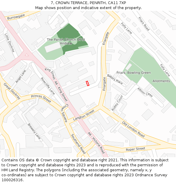 7, CROWN TERRACE, PENRITH, CA11 7XP: Location map and indicative extent of plot