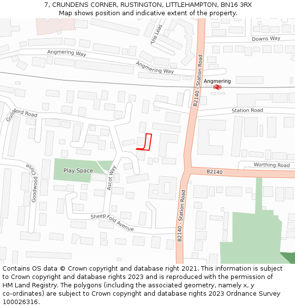 7, CRUNDENS CORNER, RUSTINGTON, LITTLEHAMPTON, BN16 3RX: Location map and indicative extent of plot