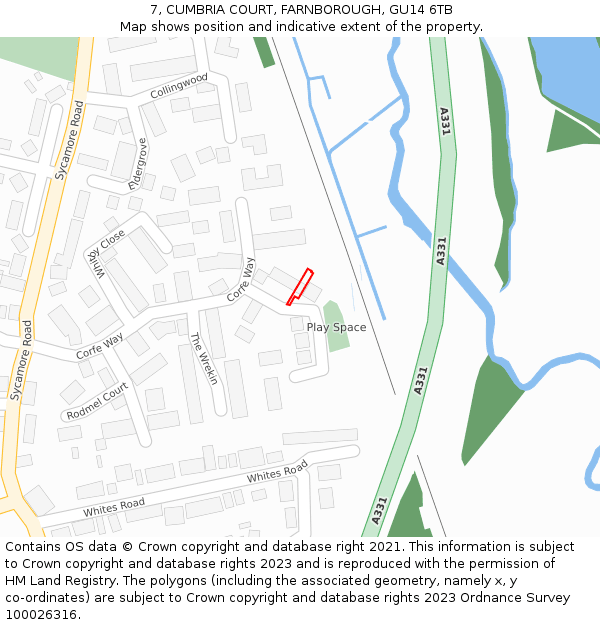 7, CUMBRIA COURT, FARNBOROUGH, GU14 6TB: Location map and indicative extent of plot