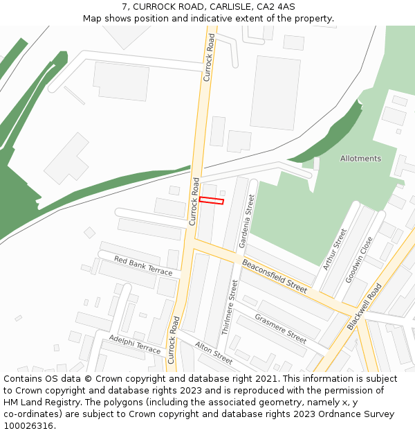 7, CURROCK ROAD, CARLISLE, CA2 4AS: Location map and indicative extent of plot