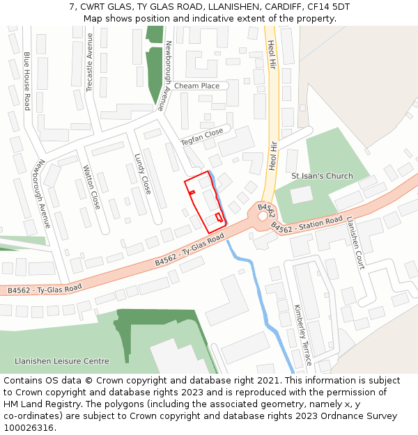 7, CWRT GLAS, TY GLAS ROAD, LLANISHEN, CARDIFF, CF14 5DT: Location map and indicative extent of plot