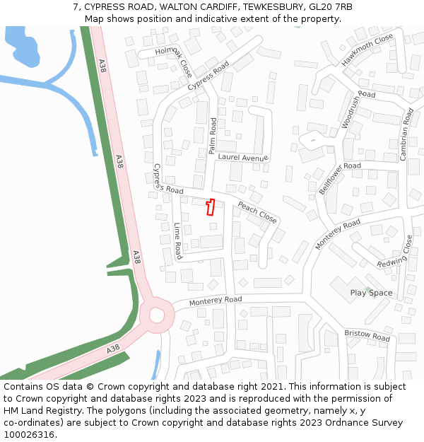 7, CYPRESS ROAD, WALTON CARDIFF, TEWKESBURY, GL20 7RB: Location map and indicative extent of plot