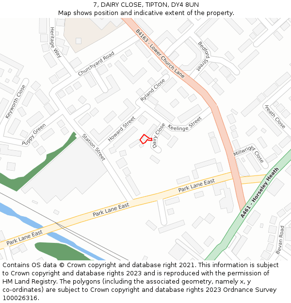 7, DAIRY CLOSE, TIPTON, DY4 8UN: Location map and indicative extent of plot