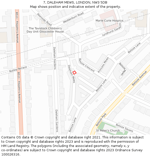 7, DALEHAM MEWS, LONDON, NW3 5DB: Location map and indicative extent of plot