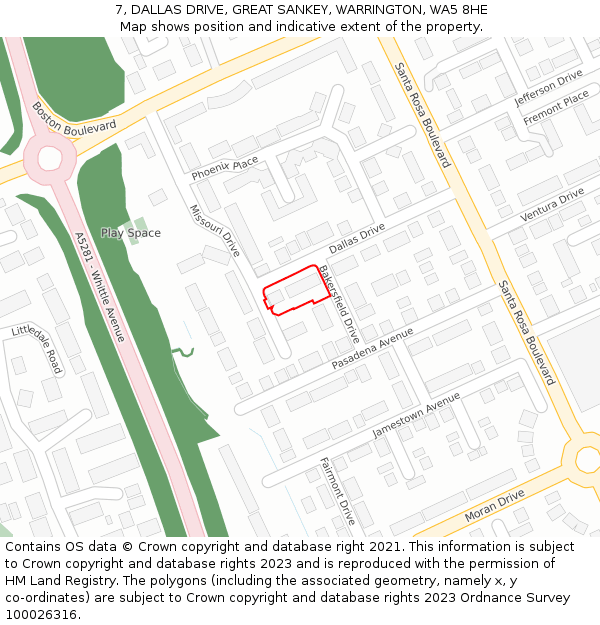 7, DALLAS DRIVE, GREAT SANKEY, WARRINGTON, WA5 8HE: Location map and indicative extent of plot