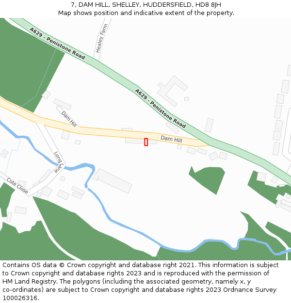 7, DAM HILL, SHELLEY, HUDDERSFIELD, HD8 8JH: Location map and indicative extent of plot