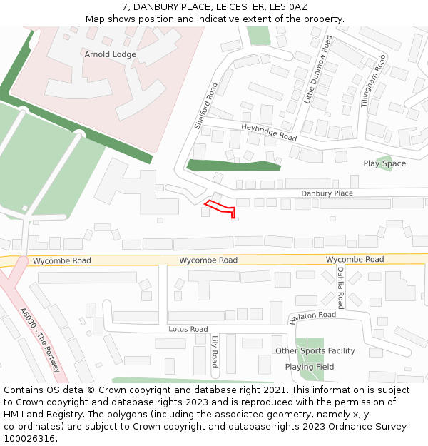 7, DANBURY PLACE, LEICESTER, LE5 0AZ: Location map and indicative extent of plot