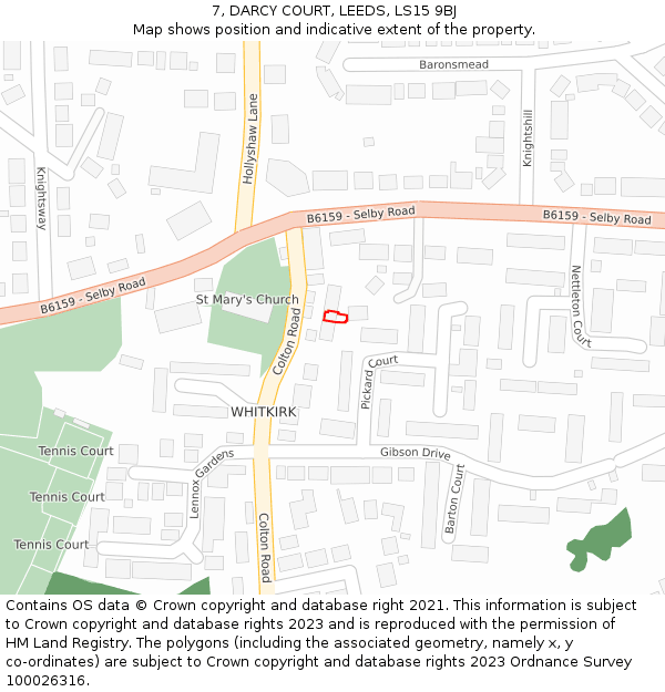 7, DARCY COURT, LEEDS, LS15 9BJ: Location map and indicative extent of plot