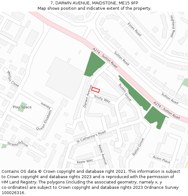 7, DARWIN AVENUE, MAIDSTONE, ME15 9FP: Location map and indicative extent of plot
