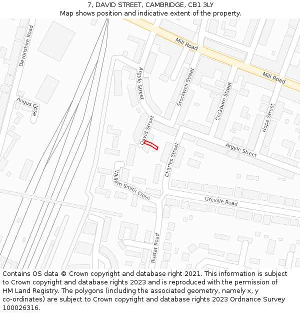 7, DAVID STREET, CAMBRIDGE, CB1 3LY: Location map and indicative extent of plot