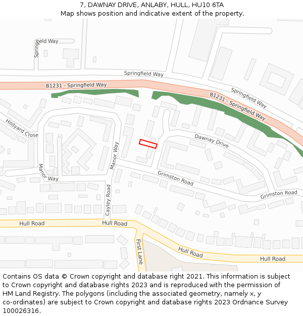 7, DAWNAY DRIVE, ANLABY, HULL, HU10 6TA: Location map and indicative extent of plot