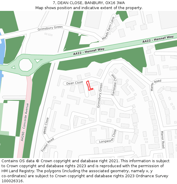 7, DEAN CLOSE, BANBURY, OX16 3WA: Location map and indicative extent of plot