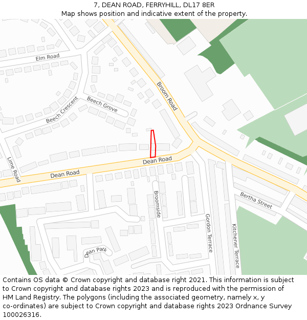 7, DEAN ROAD, FERRYHILL, DL17 8ER: Location map and indicative extent of plot