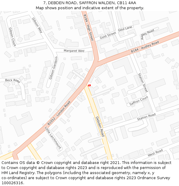 7, DEBDEN ROAD, SAFFRON WALDEN, CB11 4AA: Location map and indicative extent of plot