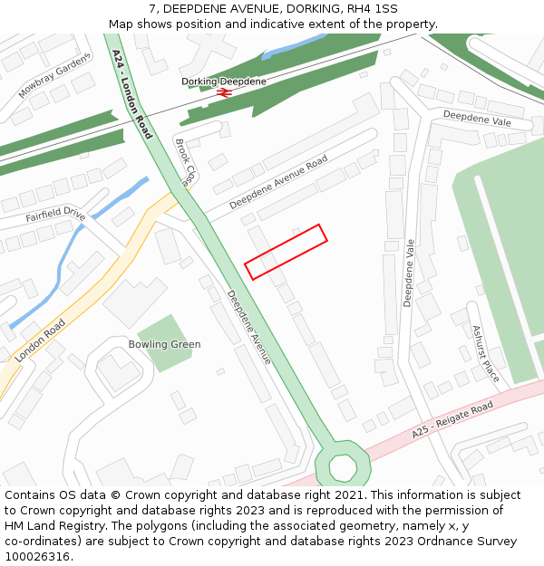 7, DEEPDENE AVENUE, DORKING, RH4 1SS: Location map and indicative extent of plot