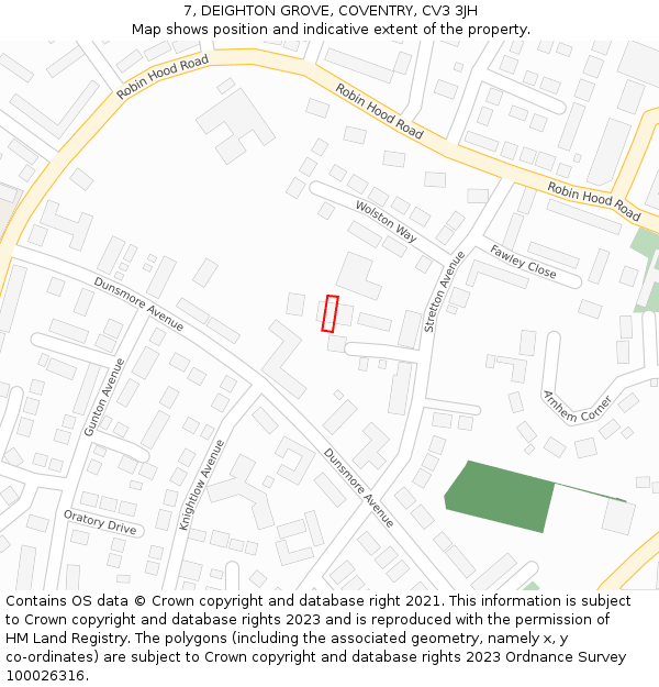 7, DEIGHTON GROVE, COVENTRY, CV3 3JH: Location map and indicative extent of plot