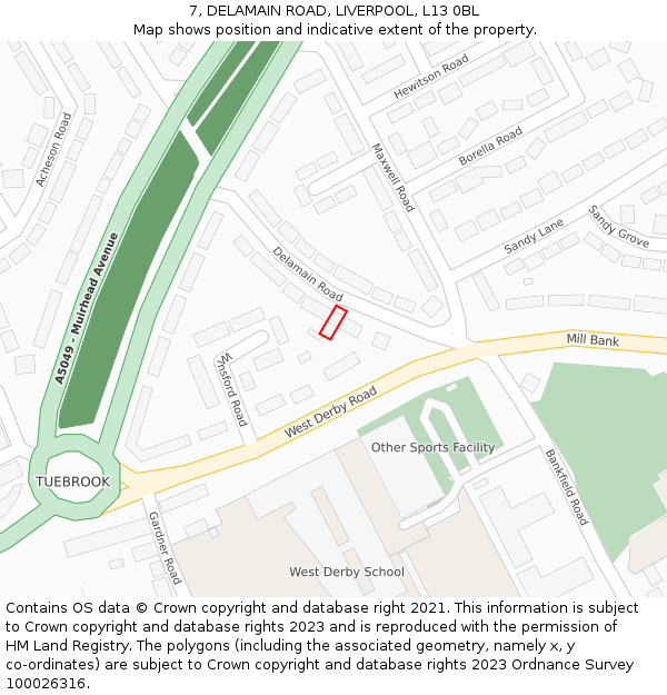 7, DELAMAIN ROAD, LIVERPOOL, L13 0BL: Location map and indicative extent of plot