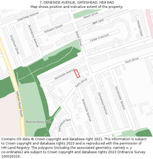 7, DENESIDE AVENUE, GATESHEAD, NE9 6AD: Location map and indicative extent of plot