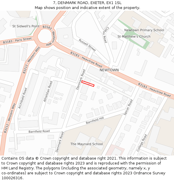 7, DENMARK ROAD, EXETER, EX1 1SL: Location map and indicative extent of plot