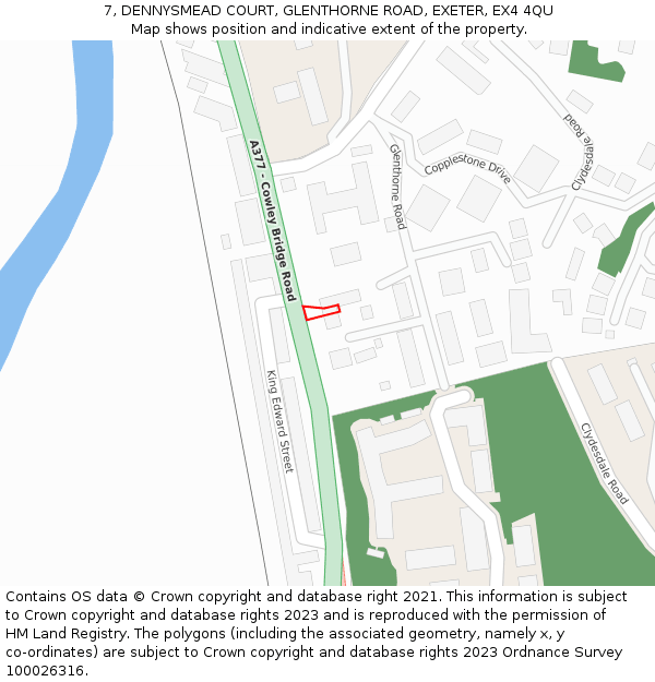 7, DENNYSMEAD COURT, GLENTHORNE ROAD, EXETER, EX4 4QU: Location map and indicative extent of plot