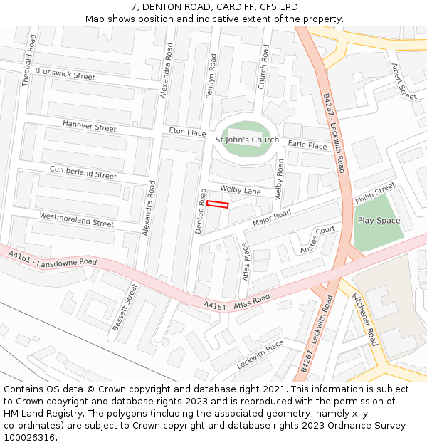 7, DENTON ROAD, CARDIFF, CF5 1PD: Location map and indicative extent of plot