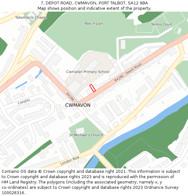 7, DEPOT ROAD, CWMAVON, PORT TALBOT, SA12 9BA: Location map and indicative extent of plot