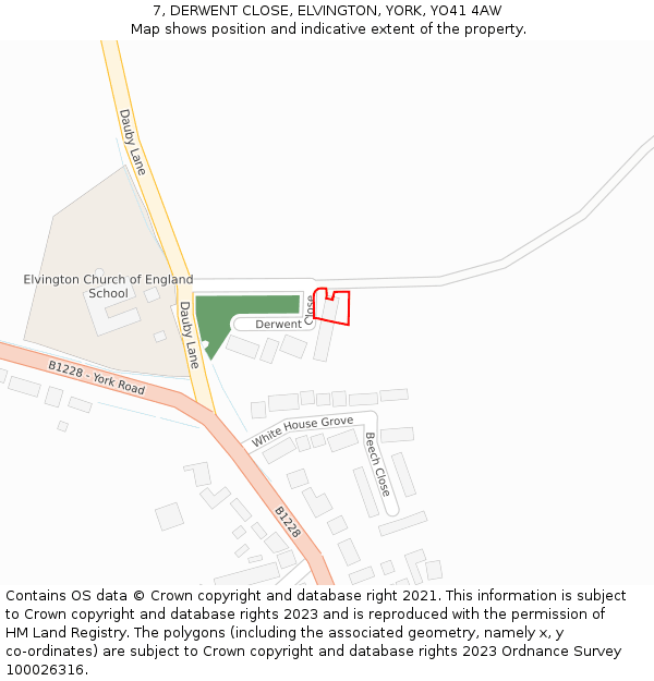 7, DERWENT CLOSE, ELVINGTON, YORK, YO41 4AW: Location map and indicative extent of plot