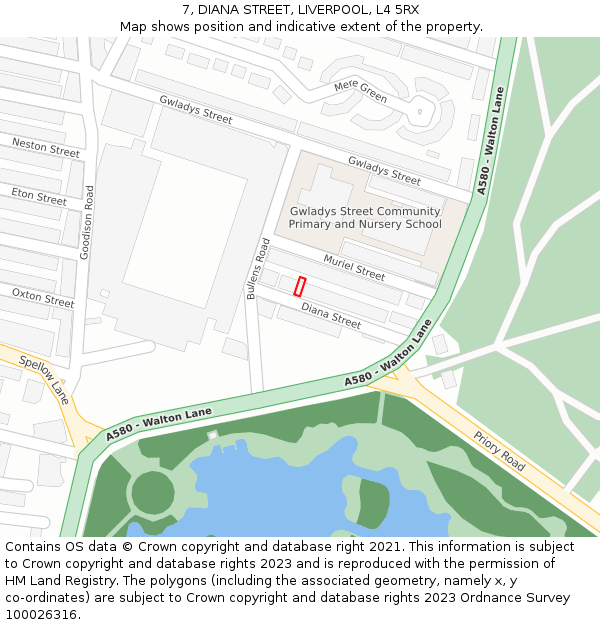 7, DIANA STREET, LIVERPOOL, L4 5RX: Location map and indicative extent of plot