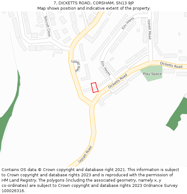 7, DICKETTS ROAD, CORSHAM, SN13 9JP: Location map and indicative extent of plot